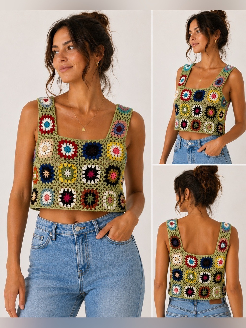 Hand Crocheted Cropped Tank From A Laguna Beach Boutique. Size S/M